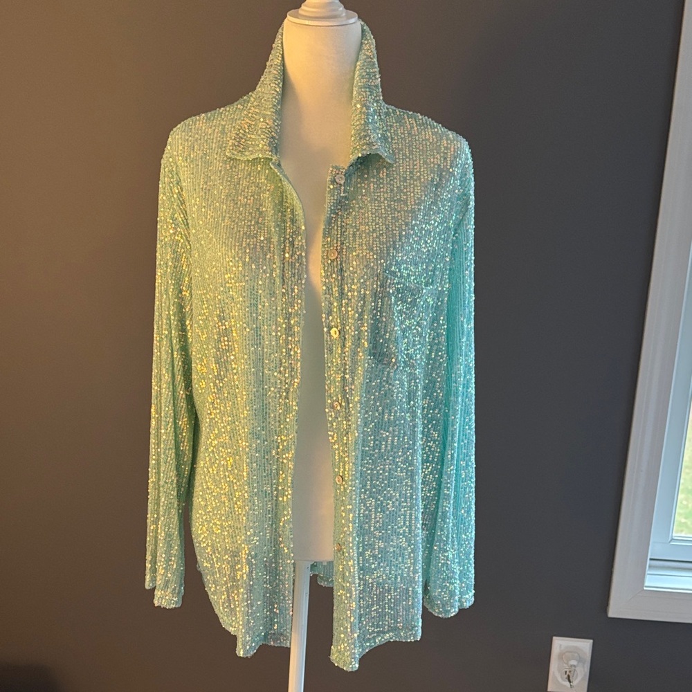 Porter Collective Sparkling Sequin Button Down Shirt